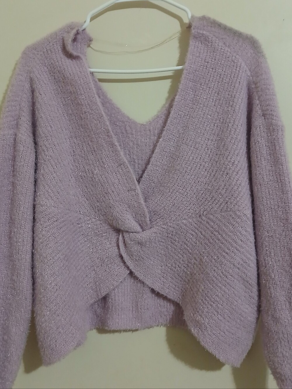 Almost Famous Lilac V-Neck Twist-Front Sweater